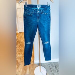 PAIGE Blue Distressed Skinny Jeans